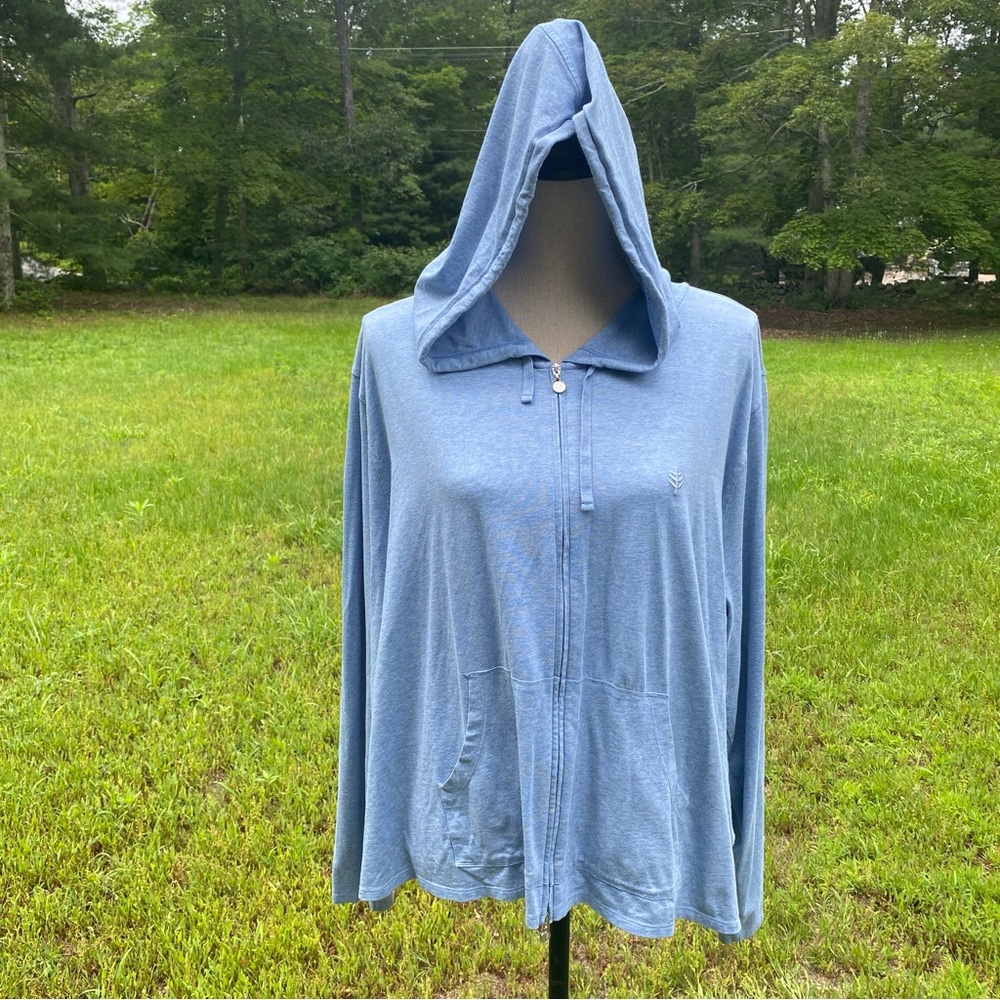 COOLIBAR TOP SEASIDE HOODIE ZIP FRONT POCKETS BLUE UPF 50 PLUS SIZE 3X - Picture 4 of 15